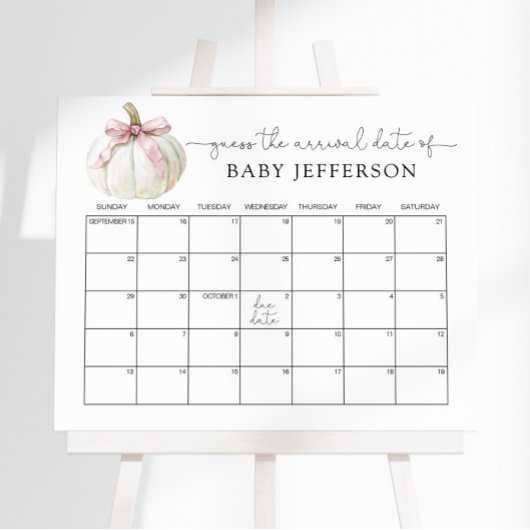 カボチャ&バーブベビーシャワー推定期日カレンダー ポスター