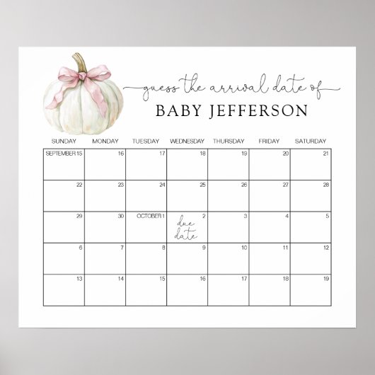 カボチャ&バーブベビーシャワー推定期日カレンダー ポスター (正面)
