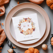 カボチャ&パープルフローラリースモノグラム結婚ズ