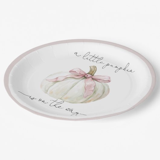 カボチャ&ピンクボウ赤ちゃんシャワー ペーパープレート (アングル)