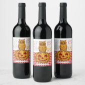 カボチャ・フクロウ&ギンガムこれは男の赤ちゃん発表 ワインラベル (ボトル)