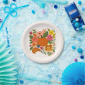 カボチャ フローラル 秋 Thanksgiving ペーパープレート (パーティー)