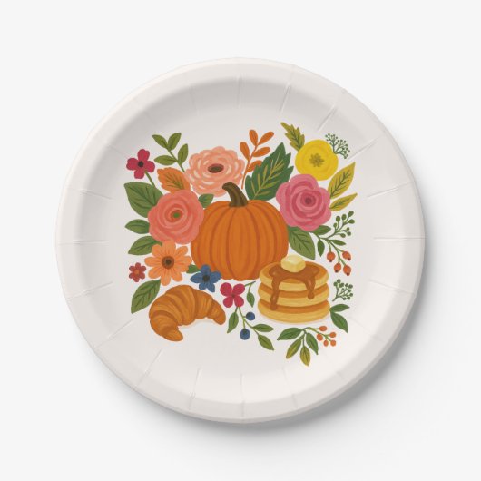 カボチャ フローラル 秋 Thanksgiving ペーパープレート (正面)
