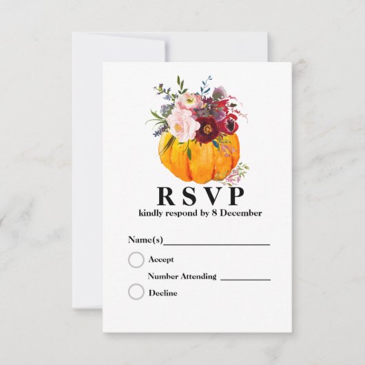 カボチャ、フローラ、秋3.5インチx 5インチレスポンスカード 出欠カード (正面)