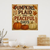 カボチャ、プレイド&平和的日- Cozy Autumn Post ポスター (キッチン)