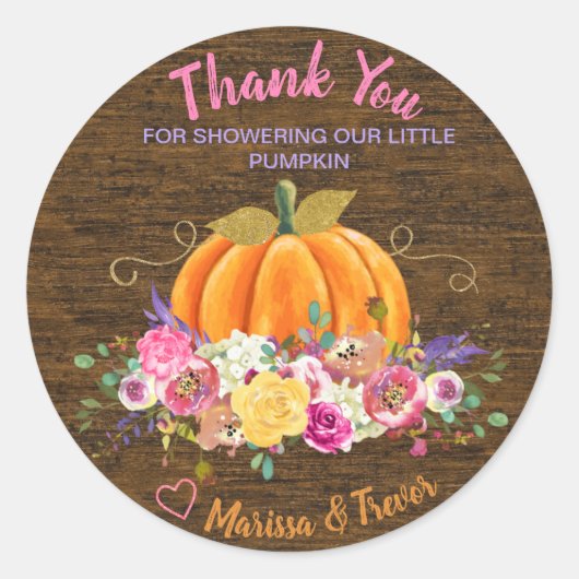 カボチャ、ベビーシャワー、メッセージカード、リトルカボチャ ラウンドシール (正面)