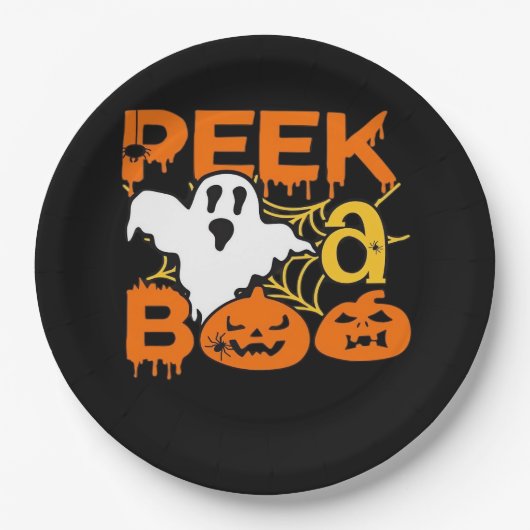 カボチャ・ペカボーとのハロウィーン ペーパープレート (正面)