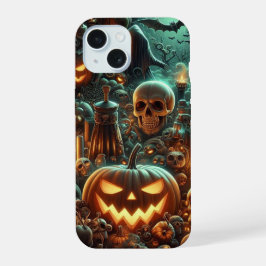 カボチャ、ポーション、ドクロの不気味なハロウィーン iPhone 15ケース