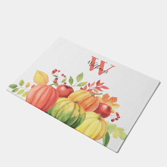 カボチャ・モノグラム名 ドアマット (アングル)