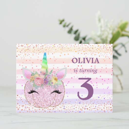 カボチャ・ユニコーン・ガールズ3歳の誕生日 招待状 (スタンド正面)