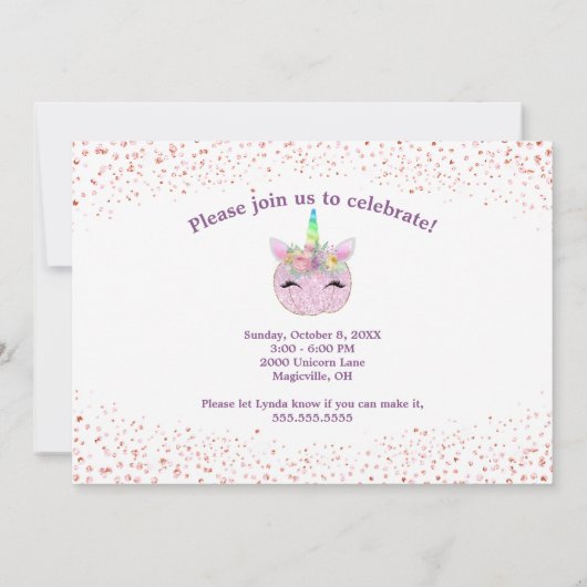 カボチャ・ユニコーン・ガールズ3歳の誕生日 招待状 (裏面)