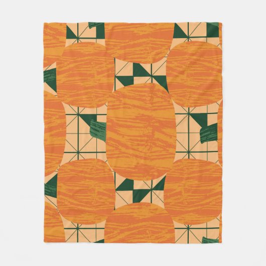 カボチャ：レトロ幾何三角形。 フリースブランケット (正面)