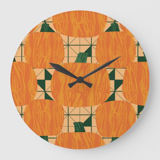カボチャ：レトロ幾何三角形。 ラージ壁時計 (正面)