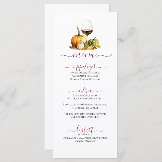 カボチャ&ワイン秋感謝祭お祝いメニュー メニュー (正面/裏面)