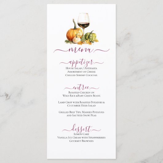カボチャ&ワイン秋感謝祭お祝いメニュー メニュー (正面)