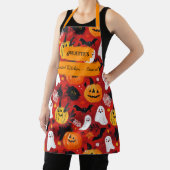カボチャ、幽霊、こうもり付きレッドハロウィーン エプロン (インサイチュ)