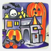 カボチャ、幽霊、ハロウィンのコウモリ スクエアシール (正面)