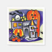 カボチャ、幽霊、ハロウィンのコウモリ スタンダードカクテルナプキン (正面)
