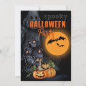 カボチャ、幽霊、ムーンハローウィンパーティ 招待状 (正面)