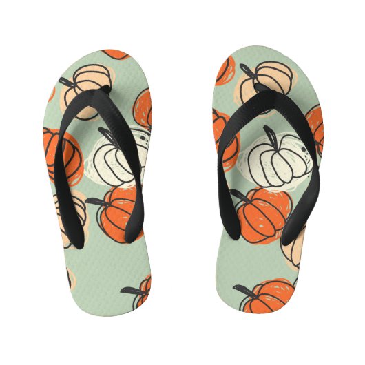 カボチャ:感謝継ぎ目のシームレスパターン。 キッズビーチサンダル (フットベッド)