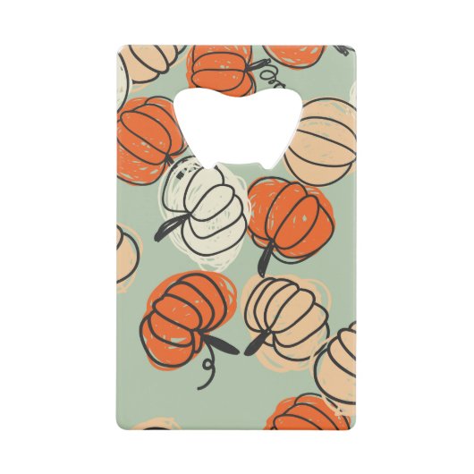 カボチャ:感謝継ぎ目のシームレスパターン。 クレジットカード栓抜き (正面)