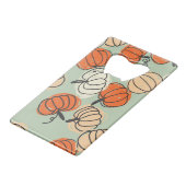 カボチャ:感謝継ぎ目のシームレスパターン。 クレジットカード栓抜き (正面アングル)