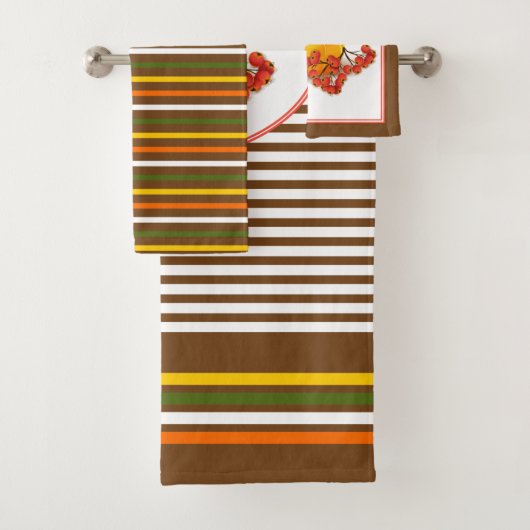 カボチャ、果実と秋ストライプ感謝祭 バスタオルセット (インサイチュ)