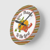 カボチャ、果実と秋ストライプ感謝祭 ラウンド壁時計 (傾斜)