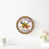 カボチャ、果実と秋ストライプ感謝祭 ラウンド壁時計 (ホーム)