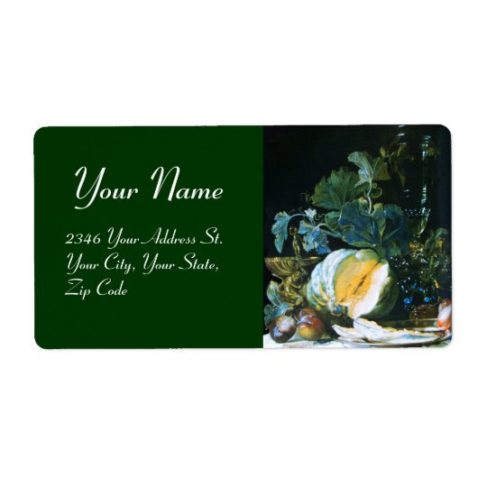 カボチャ、果物とガラス製品の感謝祭 ラベル (正面)