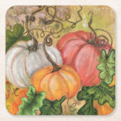 カボチャ – 水彩 スクエアペーパーコースター (正面)