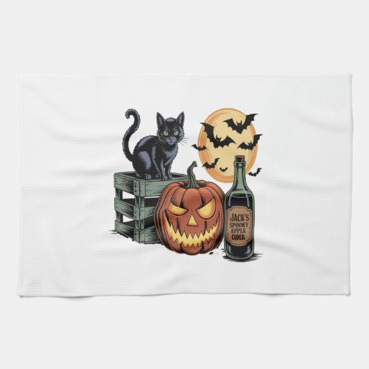 カボチャ 猫 ビール ハロウィン キッチンタオル (横)
