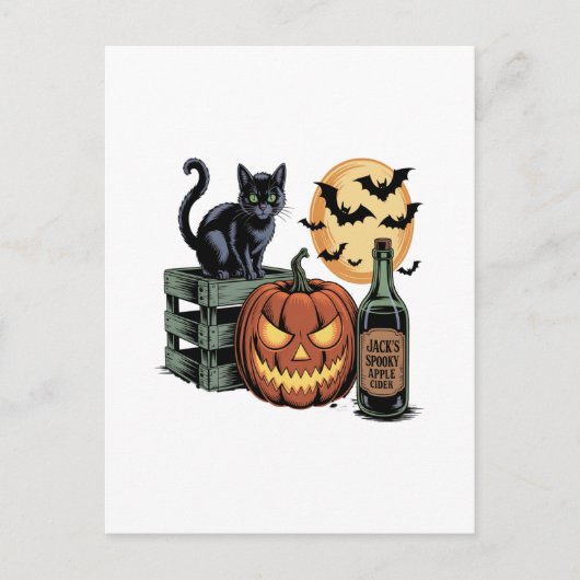 カボチャ 猫 ビール ハロウィン ポストカード (正面)