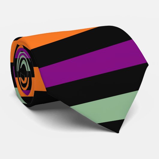 カボチャ、紫、緑、黒の大きいHストライプ ネクタイ (ロール)