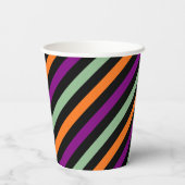カボチャ、紫、緑、黒の対角線のストライプ 紙コップ (裏面)