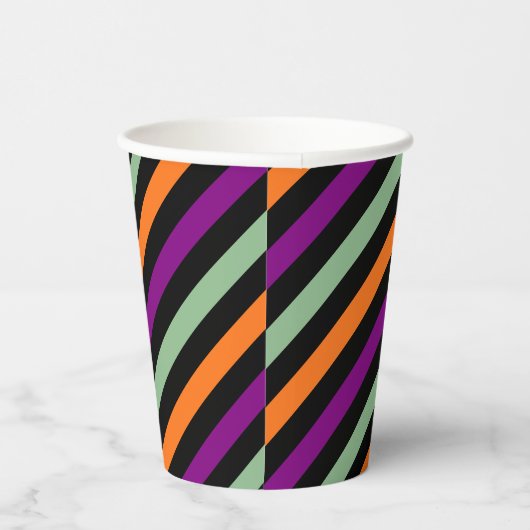 カボチャ、紫、緑、黒の対角線のストライプ 紙コップ (右)