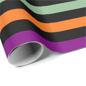 カボチャ、紫、緑、黒の水平。ストライプ ラッピングペーパー (ロールコーナー)