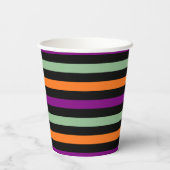 カボチャ、紫、緑、黒の水平。ストライプ 紙コップ (裏面)