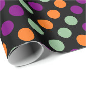 カボチャ、紫、緑、黒の水玉模様 ラッピングペーパー (ロールコーナー)