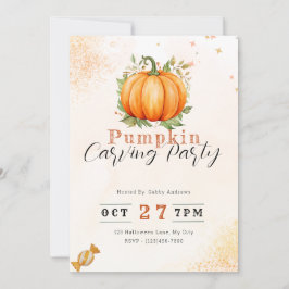 カボチャ&葉オレンジカボチャ彫刻パーティー 招待状