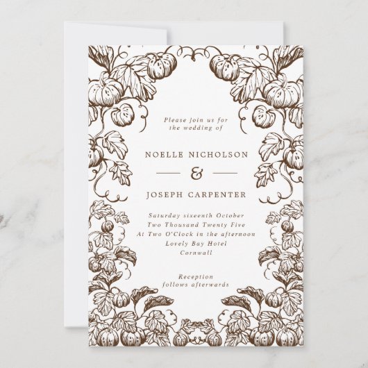 カボチャ&葉フレーム秋の結婚式招待状 招待状 (正面)