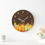 カボチャ、葉、葉の収穫 ラージ壁時計 (ホーム)
