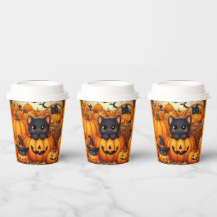 カボチャ、黒猫とこうもりハロウィン 紙コップ