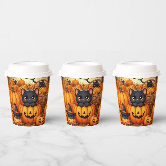 カボチャ、黒猫とこうもりハロウィン 紙コップ (複数)