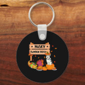 カボチャFaのハスキーなカボチャのパッチ感謝犬 キーホルダー (正面)