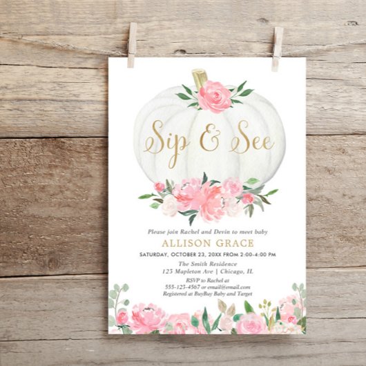 カボチャsipと参照して、秋は赤ちゃんの女の子を迎える 招待状