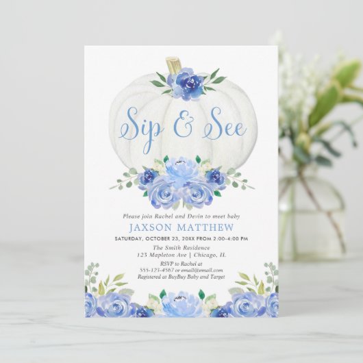 カボチャsipと参照して、秋ミート挨拶男の赤ちゃん 招待状 (スタンド正面)