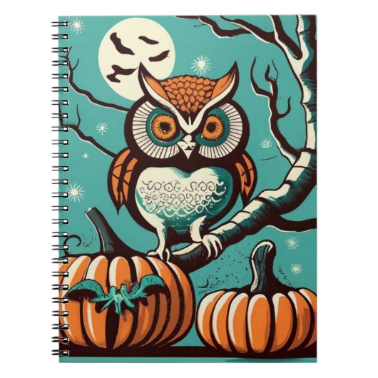 カボチャSp付きフクロウの夜のハロウィーン手帳 ノートブック (正面)