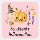 カボチャSpooktacularハロウィンバッシュパーティーピンク スクエアシール (正面)