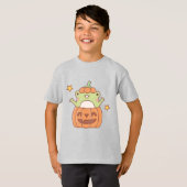 カボチャTシャツのかわいいハッピーハローウィンカエル Tシャツ (正面フル)